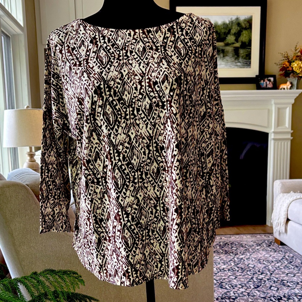 Patterned Women's Top - Brown and Cream